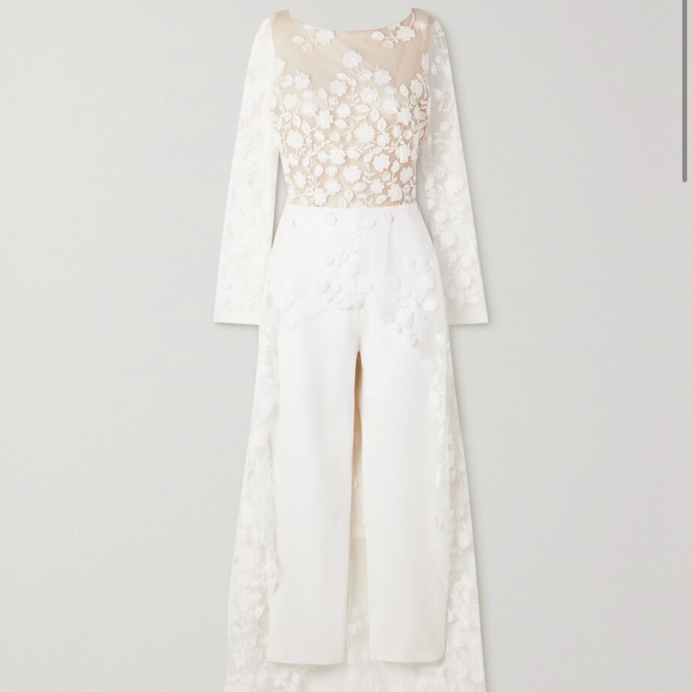 Rime Arodaky Floral Lace Bridal Jumpsuit